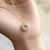 Small Jade Flower Pendant Necklace — product view 4