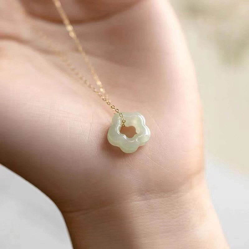 Small Jade Flower Pendant Necklace — product view 4
