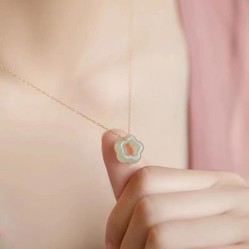 Small Jade Flower Pendant Necklace — product view 5
