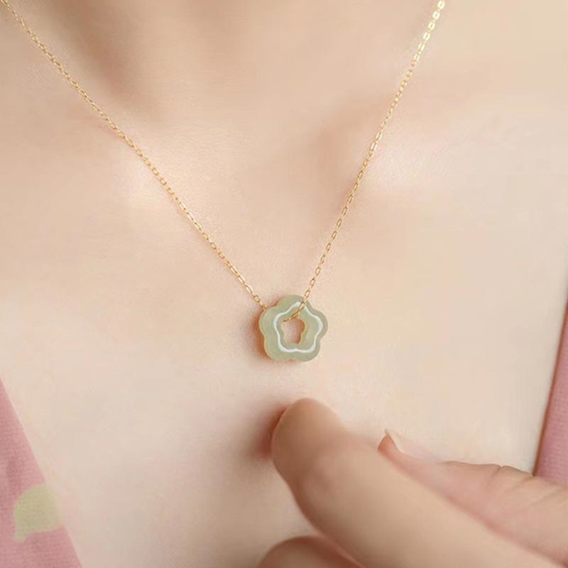 Small Jade Flower Pendant Necklace — product view 6