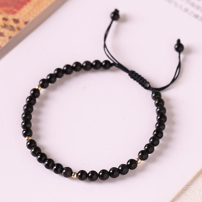 Small Obsidian Bead Cord Bracelet — detail view 2