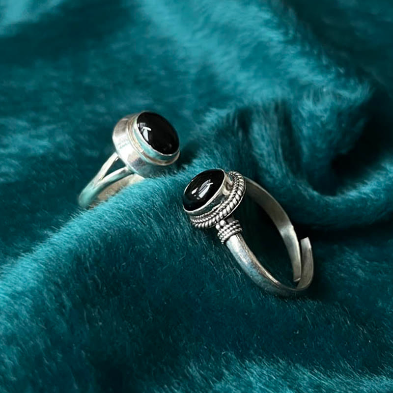 Small Onyx Sterling Silver Open Ring — product view 2