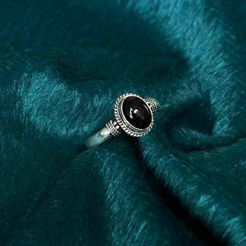 Small Onyx Sterling Silver Open Ring — product view 3