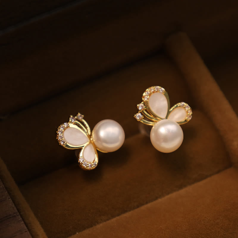 Small Pearl Butterfly Stud Earrings — product view 1