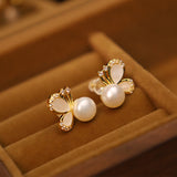 Small Pearl Butterfly Stud Earrings — product view 2