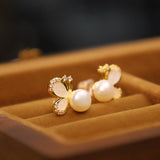 Small Pearl Butterfly Stud Earrings — product view 3