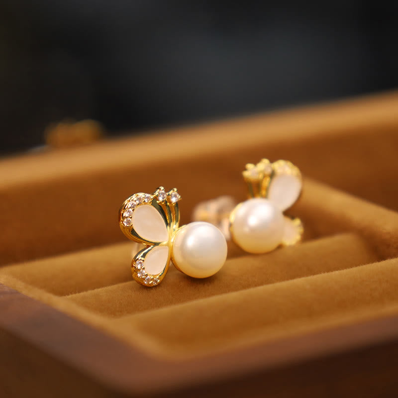Small Pearl Butterfly Stud Earrings — product view 3