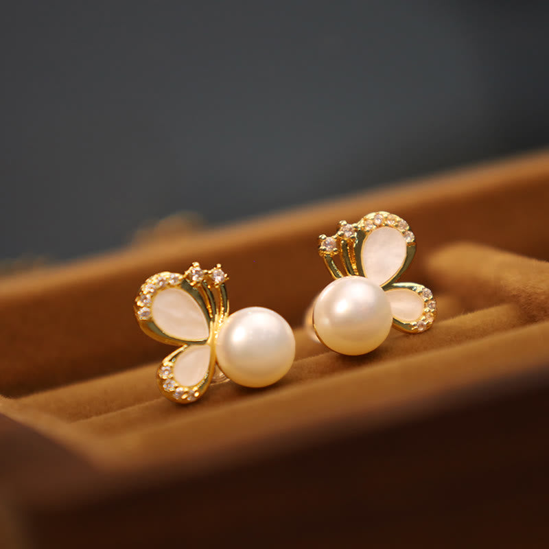 Small Pearl Butterfly Stud Earrings — product view 4