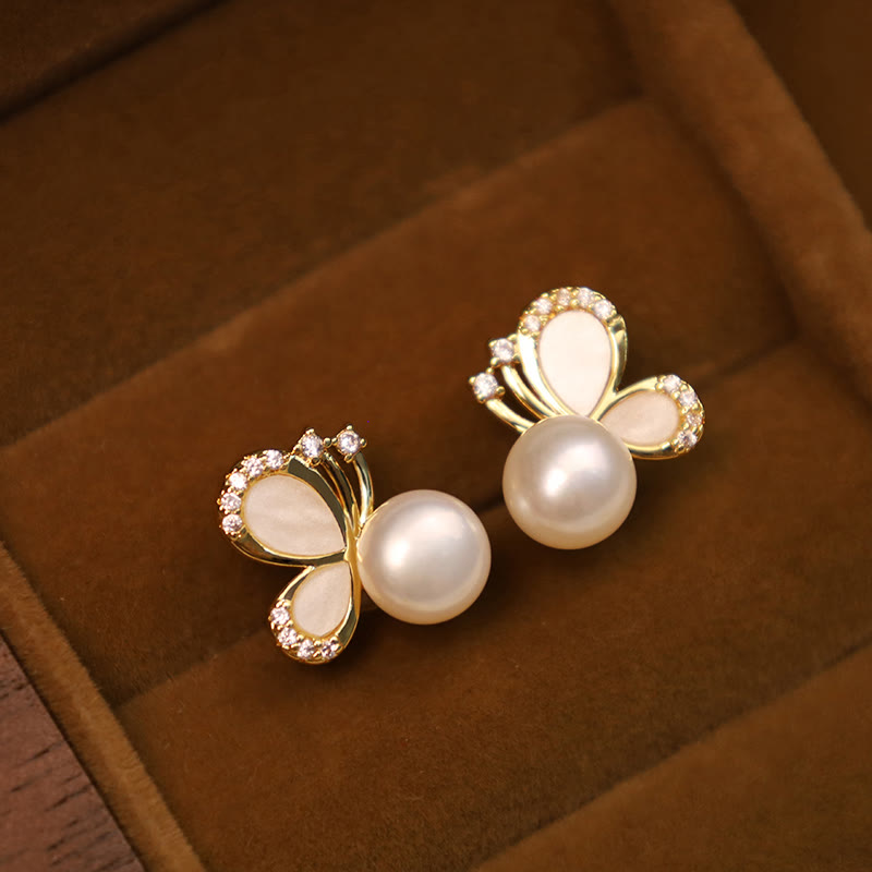 Small Pearl Butterfly Stud Earrings — product view 6