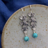 Stone and Silver Leaf Drop Earrings — product view
