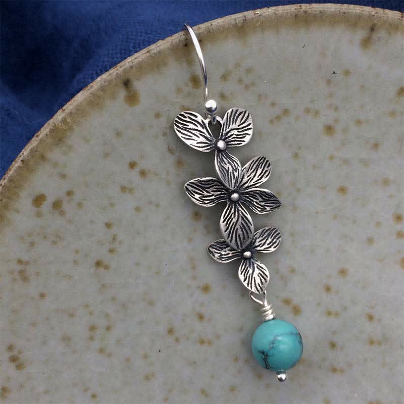 Stone and Silver Leaf Drop Earrings — detail view 3
