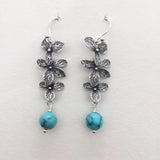 Stone and Silver Leaf Drop Earrings — detail view 4