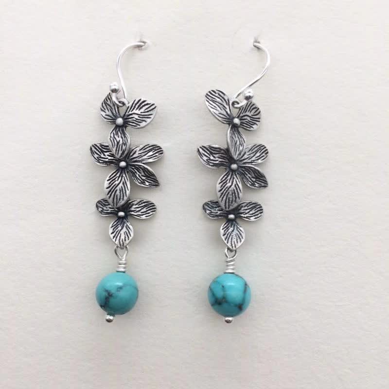 Stone and Silver Leaf Drop Earrings — detail view 4