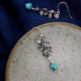 Stone and Silver Leaf Drop Earrings — detail view 5