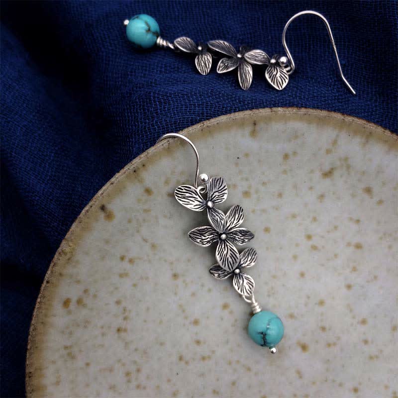 Stone and Silver Leaf Drop Earrings — detail view 5