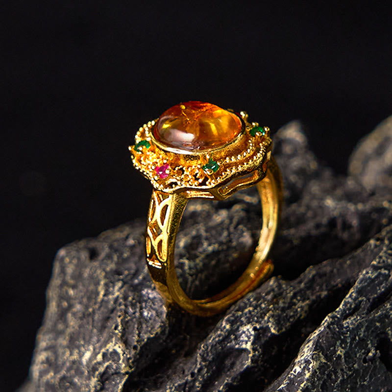 Synthetic Amber Lace Open Ring — product view 2