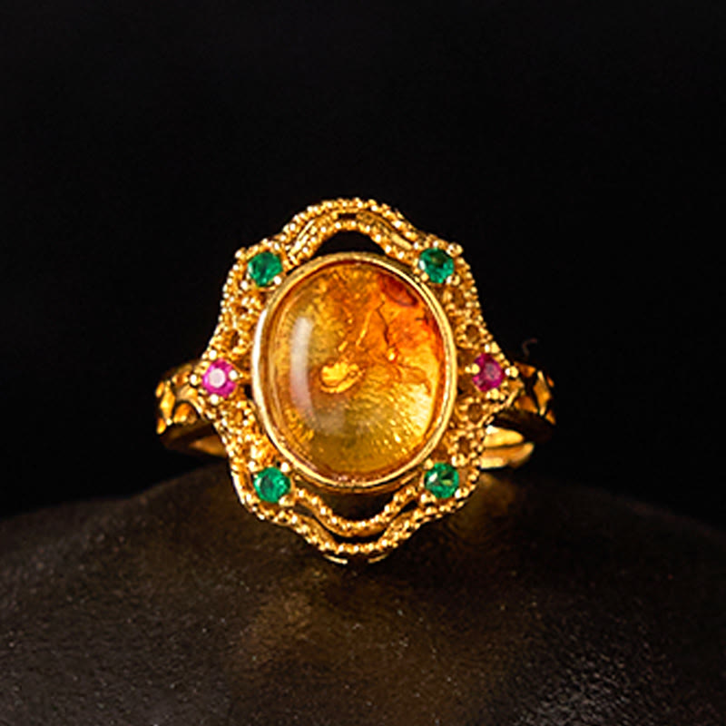 Synthetic Amber Lace Open Ring — product view 3