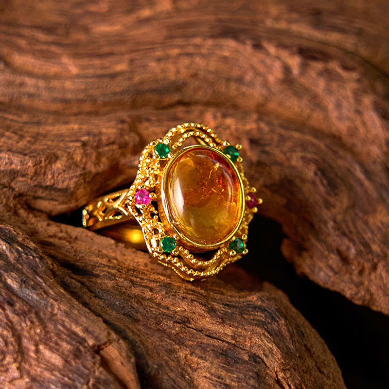 Synthetic Amber Lace Open Ring — product view 6