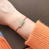 Three Jade Bead Woven Bracelet — detail view 2