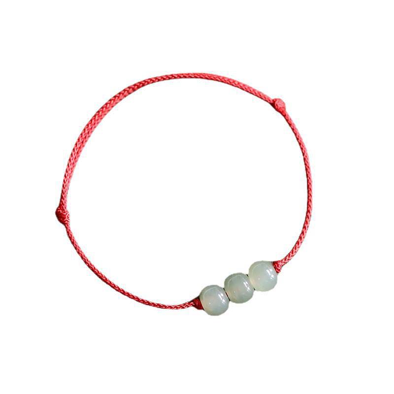 Three Jade Bead Woven Bracelet — detail view 3