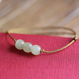 Three Jade Bead Woven Bracelet — detail view 5