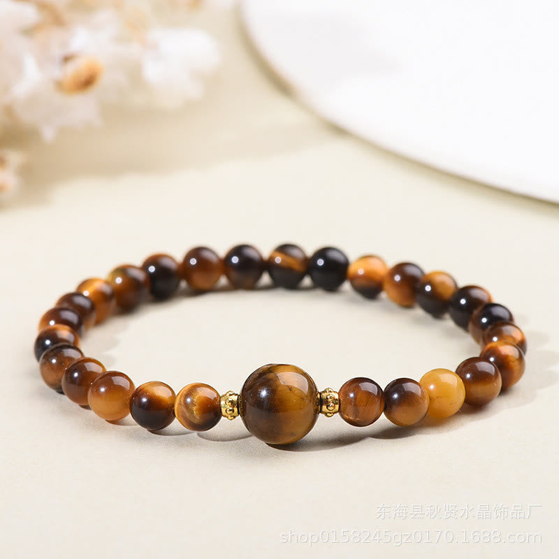 Tiger's Eye and Obsidian Bead Bracelet — detail view 2