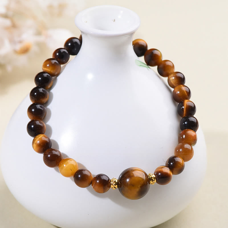 Tiger's Eye and Obsidian Bead Bracelet — detail view 3