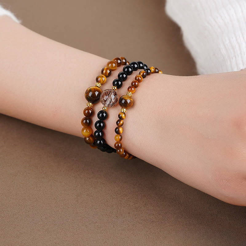 Tiger's Eye and Obsidian Bead Bracelet — detail view 5