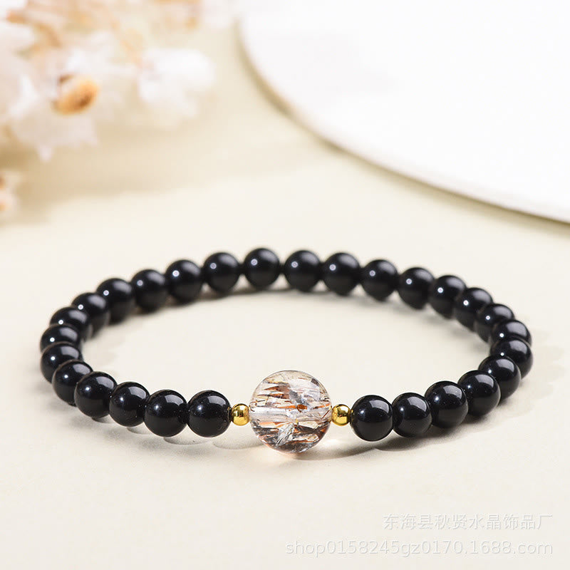 Tiger's Eye and Obsidian Bead Bracelet — detail view 6