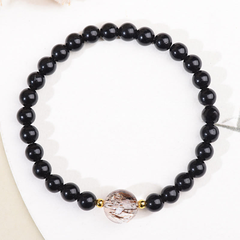 Tiger's Eye and Obsidian Bead Bracelet — detail view 7