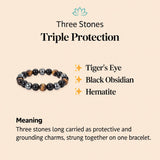 Pulsera de ojo de tigre, obsidiana y hematita
