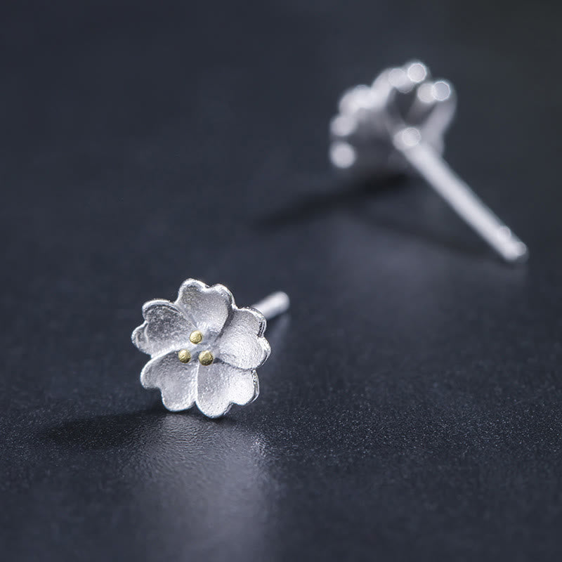 Tiny Silver Blossom Stud Earrings — product view 3