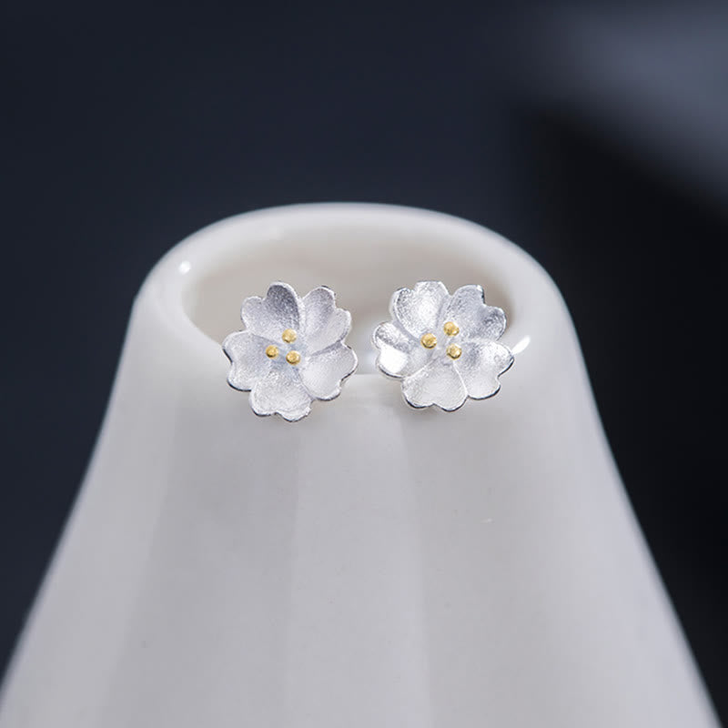 Tiny Silver Blossom Stud Earrings — product view 6