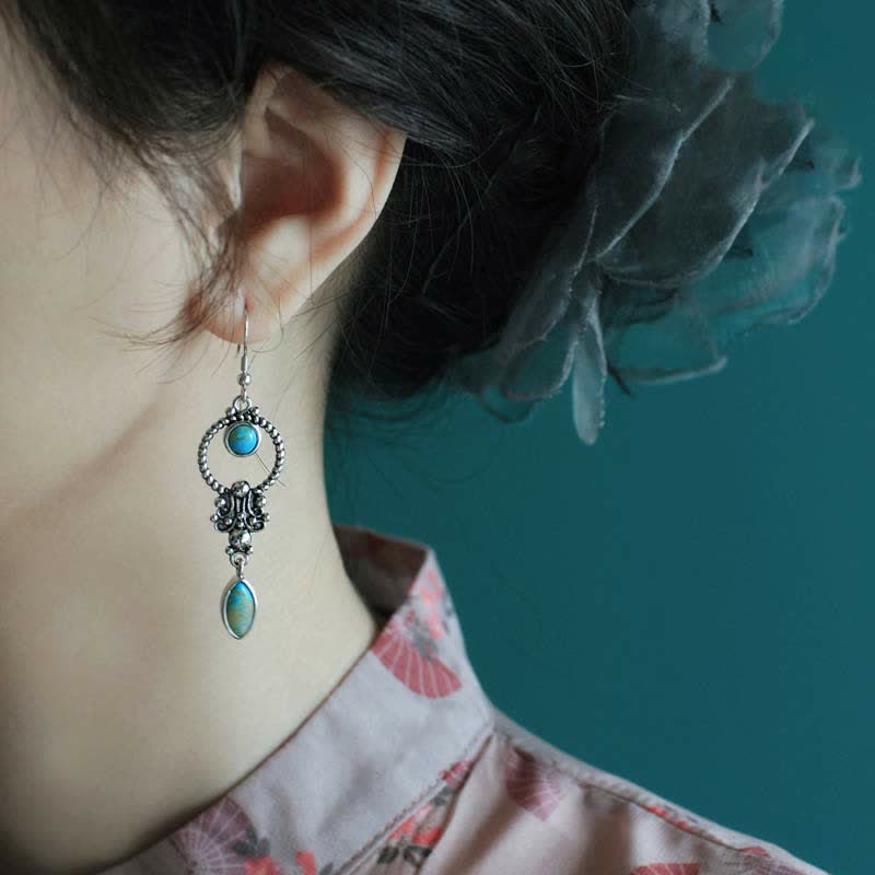 Turquoise Silver-Plated Teardrop Earrings — detail view 2