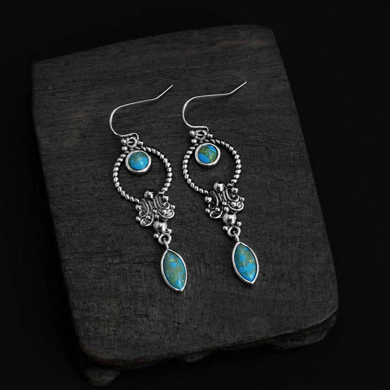 Turquoise Silver-Plated Teardrop Earrings — detail view 5
