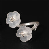 Twin Crystal Blossom Silver Ring — product view
