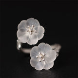 Twin Crystal Blossom Silver Ring — detail view 3