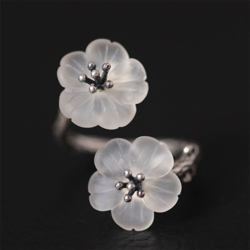 Twin Crystal Blossom Silver Ring — detail view 4
