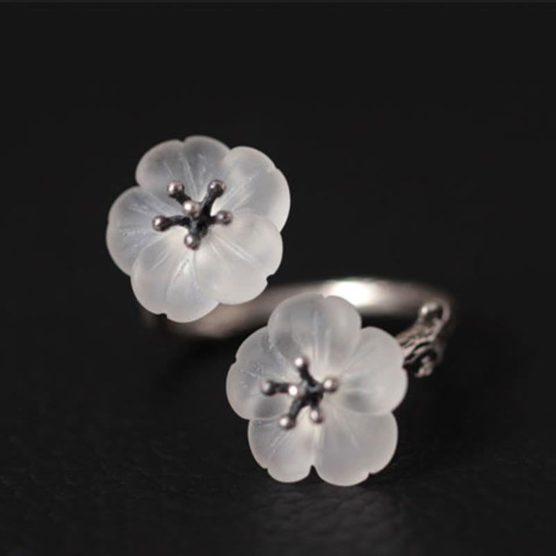 Twin Crystal Blossom Silver Ring — detail view 5