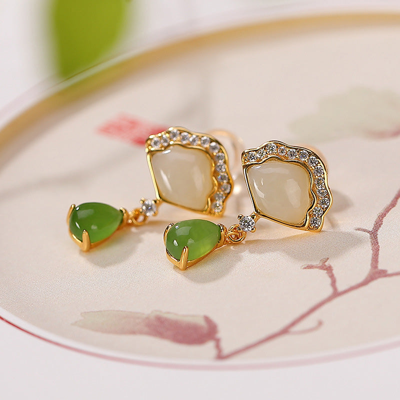 Two-Tone Jade Fan Drop Earrings — product view 2