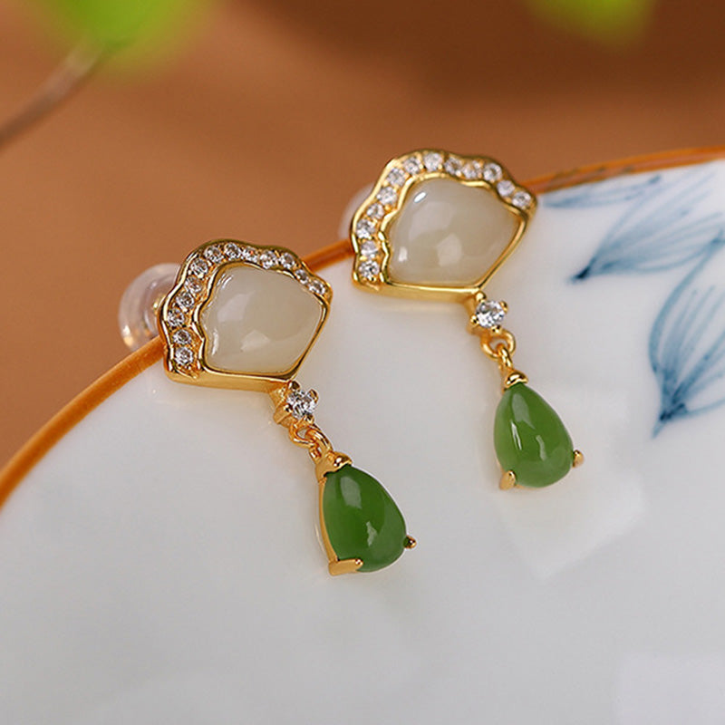 Two-Tone Jade Fan Drop Earrings — product view 4