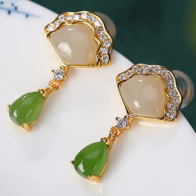 Two-Tone Jade Fan Drop Earrings — product view 5