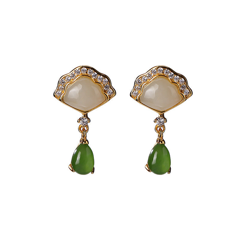 Two-Tone Jade Fan Drop Earrings — product view 6