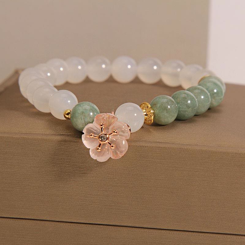 White Agate and Jade Flower Bracelet — product view 1