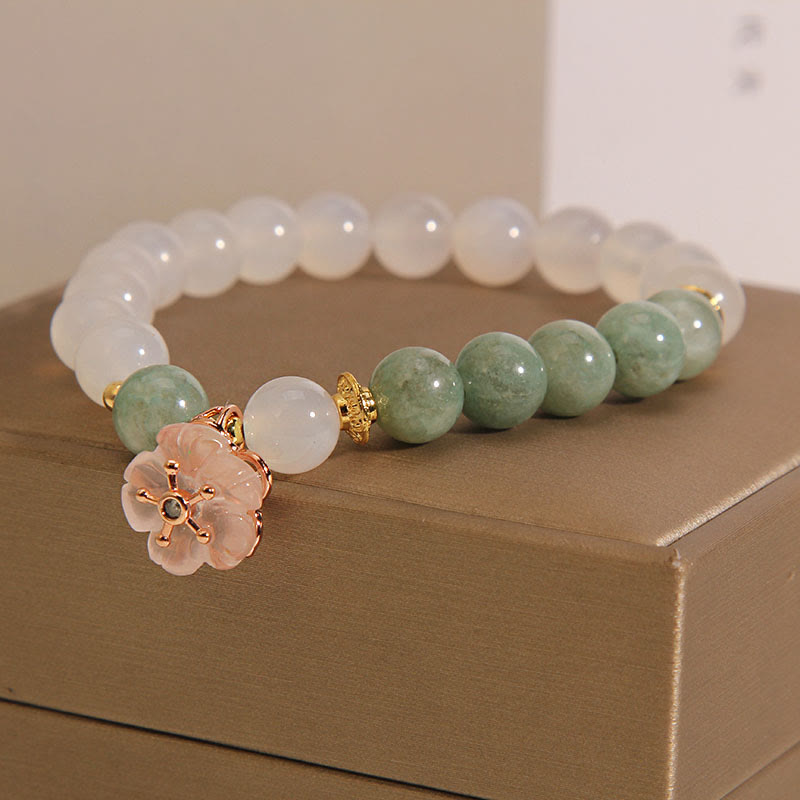 White Agate and Jade Flower Bracelet — product view 3
