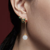 White Jade and Red Agate Drop Earrings — product view