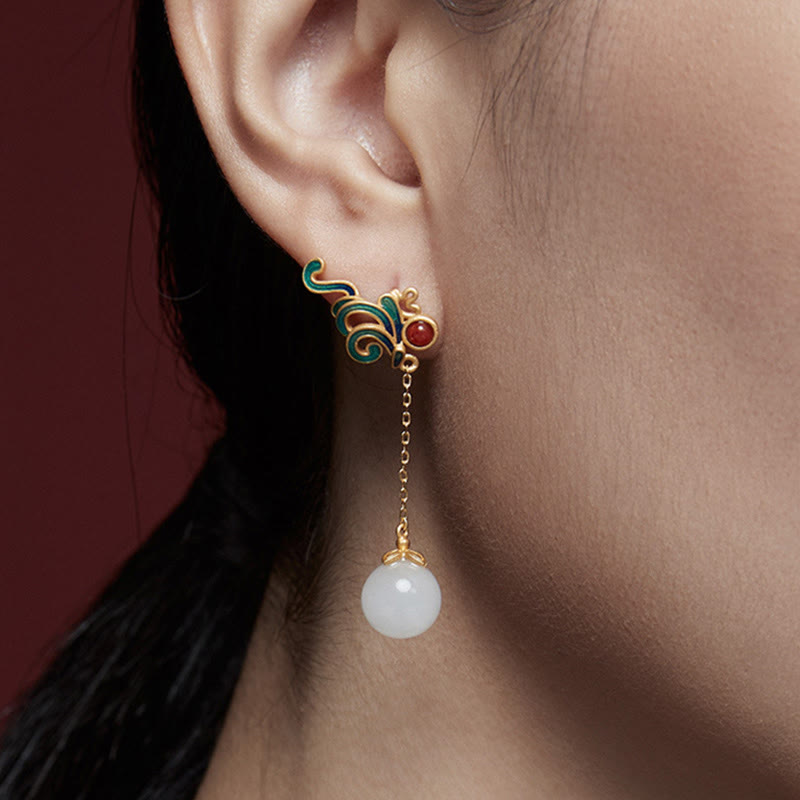 White Jade and Red Agate Drop Earrings — product view
