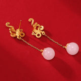 White Jade and Red Agate Drop Earrings — detail view 4