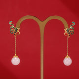 White Jade and Red Agate Drop Earrings — detail view 5