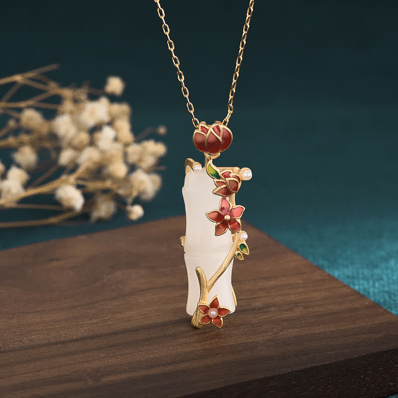 White Jade Bamboo and Lotus Necklace — product view